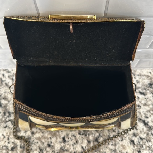 Moroccan Hammered Brass and Bone Purse - Picture 7 of 8